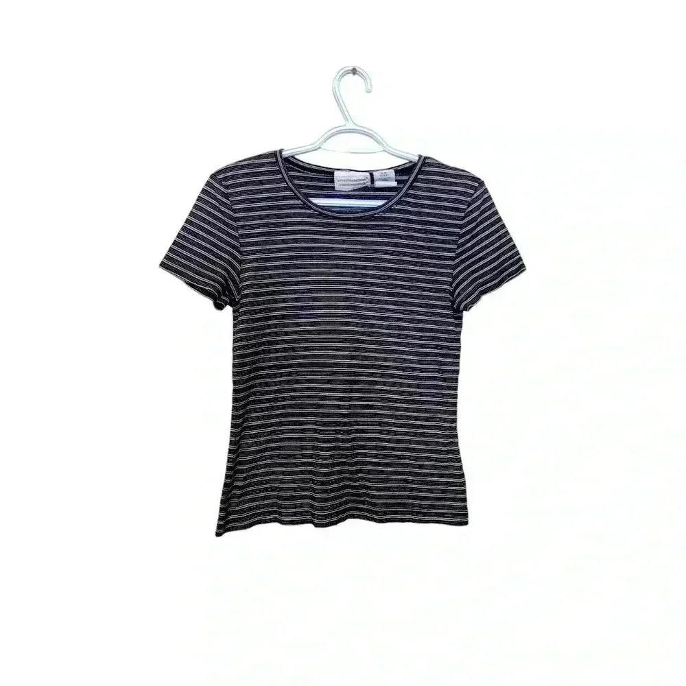 Wardrobe essentials 100% cotton,  black & white striped, fitted T-shirt